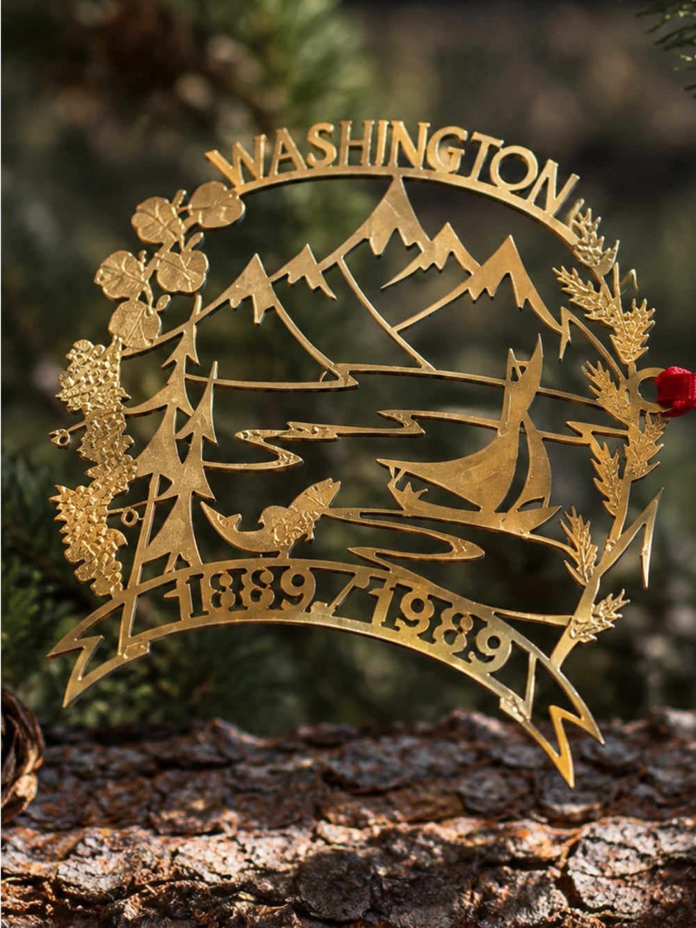 Vintage Ornament-Washington State 100 1889–1989 24k Gold-Finished collectible